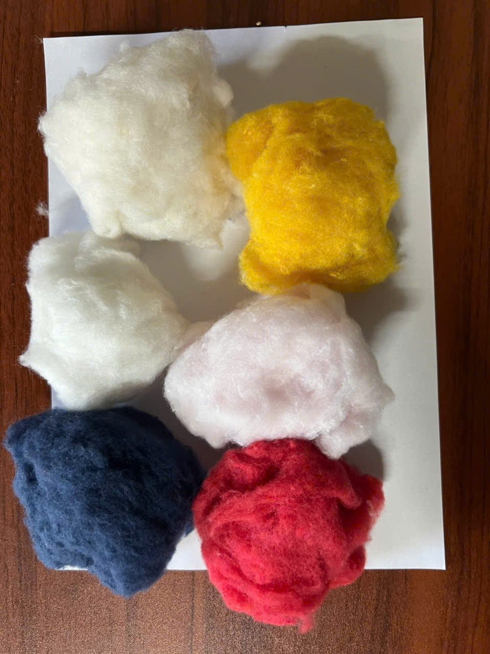 Recycled cotton fiber samples in six colors